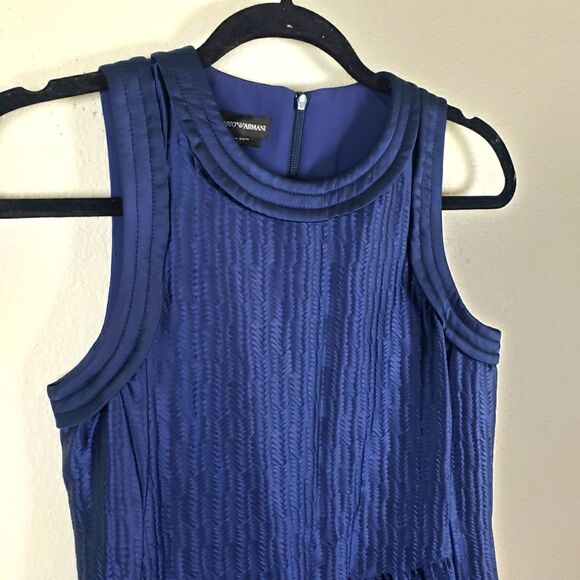 Emporio armani Women's Navy Blue Textured Zip Up Designer Elegant Chic Dress XS - Picture 4 of 10